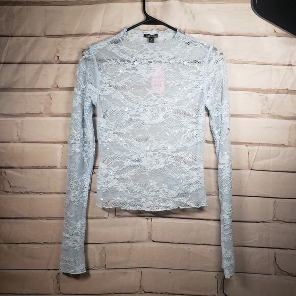 NWT Juniors Wild Fable Blue Lace Long Sleeve shirt size XS - Picture 1 of 7